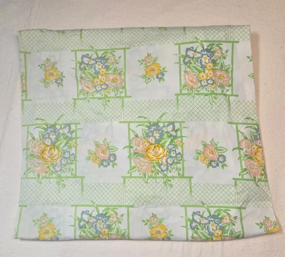 Vintage Cannon Monticello Twin Fitted Sheet Green Floral